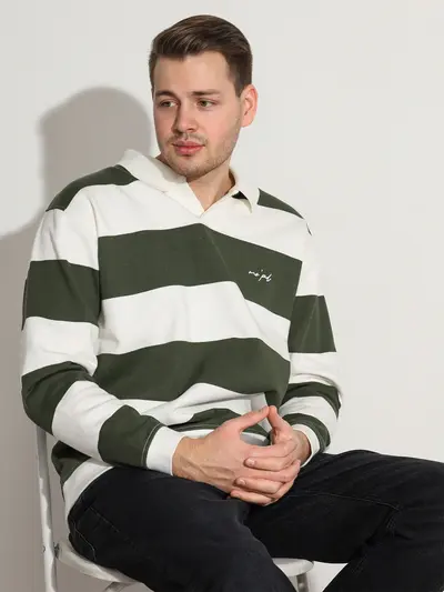 Толстовка в полоску зеленого цвета из хлопка